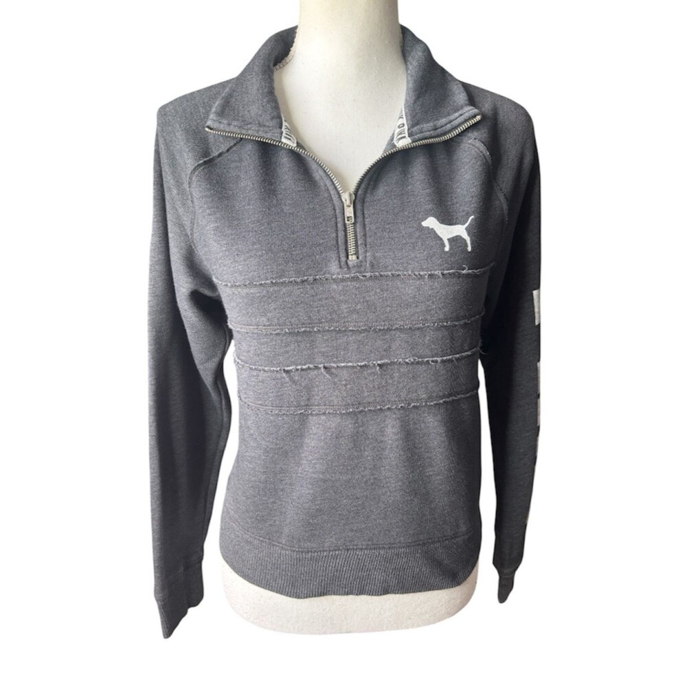 Victoria's Secret PINK Charcoal Gray Half-Zip Long Sleeve Sweater